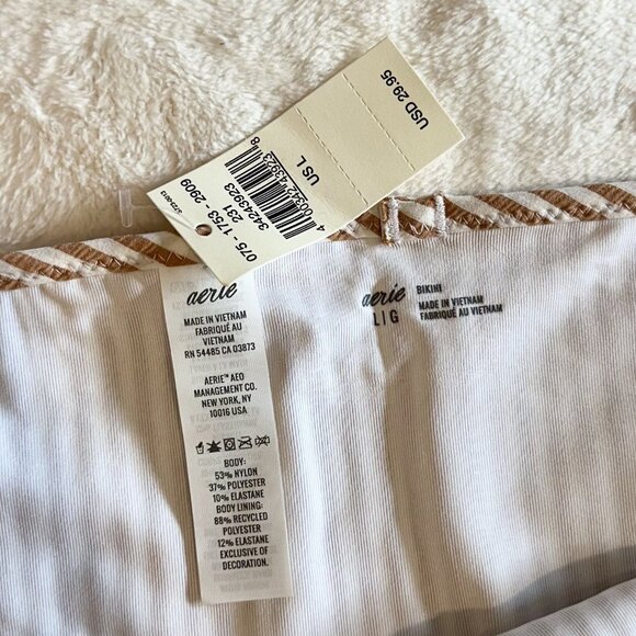 NWT Aerie Tan Seersucker Bikini Bottom - Size: Large - Picture 3 of 6